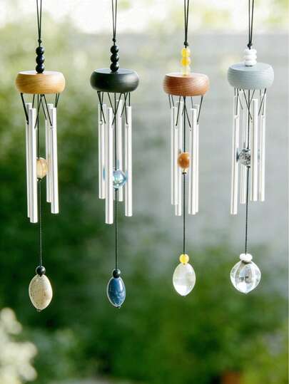 Madebyblanc Solid Aluminum Rod Mini Wind Chime, Hand Assembled Wooden Wind Chime Pendant With Ceramic Beads, Fresh Simple Elegant Style Hanging Ornament For Kids Room Home Homestay Decoration, Clear Melodious Sound Wind Bell For Car Rearview Mirror Door Window Study Balcony, Cute Exquisite Handmade Craft Wind Chime Decoration, Multi‑Scene Small Hanging Decor Essential For Home Daily Use( Wood Products Color Subject To Actual Color)