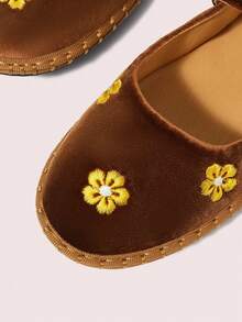 CUCCOO DOLLMOD 女士经典棕黄双条纹丝绒平底鞋 - 棕色 - 查看 5