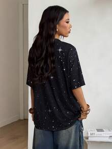 Coolane 女士圆领宽松印花短袖T恤，夏季 - 黑色 - 查看 2