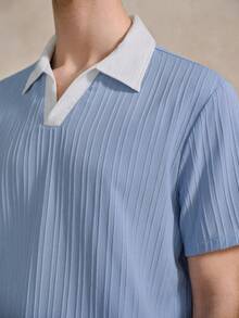 Courvante Áo polo nam tay ngắn, chất liệu dệt kim, kiểu dáng thường ngày, phong cách Old Money, thích hợp cho tennis và golf, có túi, thoáng khí, quà tặng Ngày của Cha. - Màu xanh lam - Xem 5