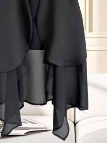 Resyla New Asymmetrical Hem Sleeveless V-Neck Mid-Length Cardigan, Patchwork Vest Top For Plus Size Women - Black - View 3