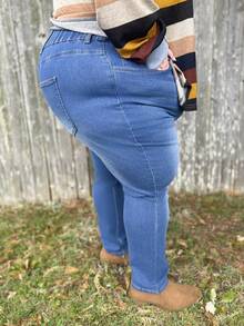 Enliva Quần Jeans Denim Co Giãn Skinny Cắt Ngắn Màu Xanh Size Lớn Quần Jeans Mùa Đông Quần Jeans Mùa Đông Cho Nữ Quần Jeans Nữ Quần Jeans Co Giãn Skinny Quần Jeans Co Giãn Lưng Cao Cho Nữ Quần Jeans Co Giãn Viền Cong - Màu xanh lam - Xem 3