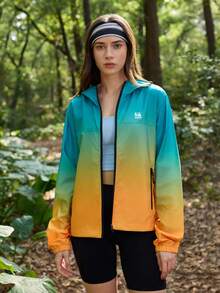 In My Nature Áo khoác nữ dáng suông có mũ, khóa kéo, kiểu ombre - Màu xanh lá cây đậm - Xem 5