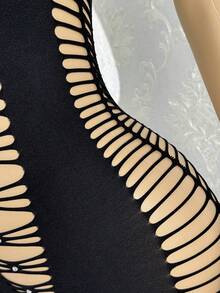 SHEIN Jeanoir Women's Sexy Striped Hollow Out Rhinestone Jumpsuit - Black - View 6