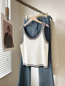 INAWLY Women's Casual Minimalist Knit Tank Top - White - View 4