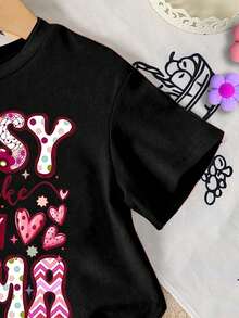 SHEIN 1 Set Baby Girls Casual Cute English Print Short Sleeve T-Shirt And Shorts Set, Summer Outfit - Multicolor - View 3