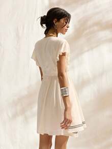 Easelle White Embroidered Ruffle V-Neck Mini Dress For Women Summer Beach Dress Vacation Outfits Women Ruffle A Swing Loose And Comfortable Holiday Boho Dresses For Women Summer Beach Dresses For Women Resort Wear Women Vacation Dress Embroidered Dress For Women Casual Dresses For Women Summer Dresses For Greece Women Beach Dress Women's Summer Dresses Summer Dresses For Women Greece - White - View 6