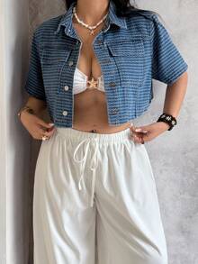 Sunnyshic New Vintage Stylish Loose Denim Jacket For Summer - Blue - View 3
