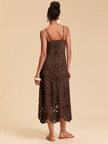 Travachic 女士纯色梭织连衣裙，度假花卉贴花连衣裙，圣诞节服装，新年服装，感恩节服装，时尚优雅派对连衣裙，奢华婚礼宾客派对连衣裙，时尚沙滩装，女士夏季服装，派对连衣裙，沙滩装，女士优雅夏季婚礼宾客连衣裙，橙色吊带裙 - 棕色 - 查看 2