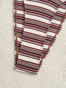 Swim Vcay Nuevo conjunto de traje de baño de 3 piezas de primavera/verano con top triangular de corte alto con lazos laterales y shorts fruncidos en estilo de rayas texturizadas de resort náutico para mujeres - Multicolor - Ver 4