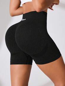 SHEIN Velisys Letter Print High Waist Seamless Tight Workout Shorts, Summer - Multicolor - View 4