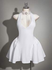 SHEIN ICON 大码女式休闲白色吊带连衣裙 - 白色 - 查看 3