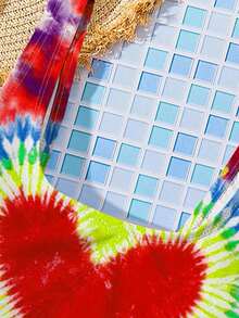 SHEIN 少女休闲简约爱心印花吊带泳衣套装，适合夏季穿着 - 彩色 - 查看 3