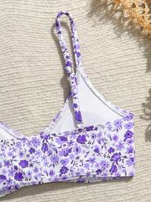 SHEIN 少女休闲海滩度假印花吊带比基尼上衣和三角泳裤泳衣套装 紫色碎花比基尼 薰衣草色碎花比基尼套装 女孩紫色比基尼 少女碎花泳衣 紫色碎花泳装 青少年泳衣 青少年两件式泳衣 女士两件式泳衣 女士夏季服装 女士夏季两件式套装 女士夏季服装 泳装 碎花比基尼 - 淡紫色 - 查看 5