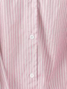 GlowEve CURVE Plus Size Women's Round Neck Striped Beaded Patchwork Shirt, Suitable For Outing, Commuting, Casual Wear - Pink - View 4