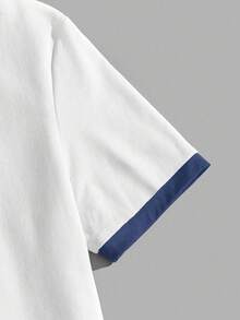 Manfinity Joysei 男士字母标语撞色滚边短袖T恤，休闲时尚 - 白色 - 查看 3