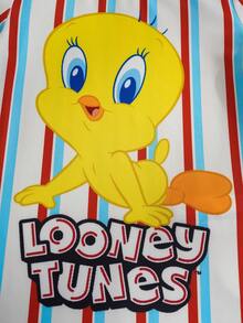 LOONEY TUNES X SHEIN 男婴休闲条纹卡通印花短袖连体衣，夏季 - 彩色 - 查看 4