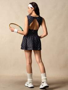VARSIVA Women's Polka Dot Backless Sleeveless Sports Dress With Shorts - Black - View 12