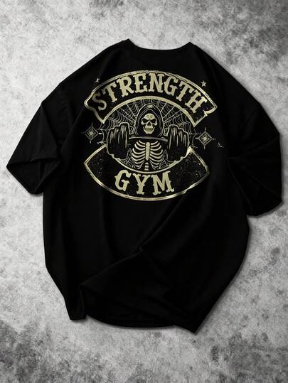 Sport MetroGents Tricou sport casual pentru bărbați cu imprimeu de craniu și litere, vară