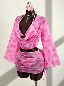 Zestiva 4件套假日沙滩雪纺防走光泳衣罩衫套装 - 彩色 - 查看 1