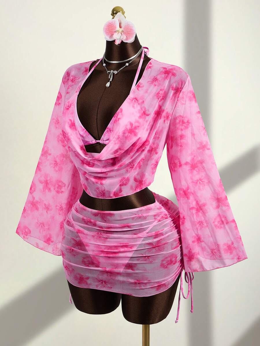 Zestiva 4件套假日沙滩雪纺防走光泳衣罩衫套装 - 彩色 - 查看 1