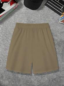 Manfinity Hypemode Pantalones cortos sueltos para hombres con estampado de expresión y cintura con cordón - Caqui - Ver 2