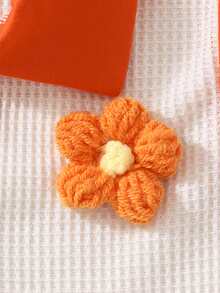 Genkimix Kids 2pcs/Set Young Girl 3D Crochet Flower Decor Polo Collared Top And Short - White - View 3