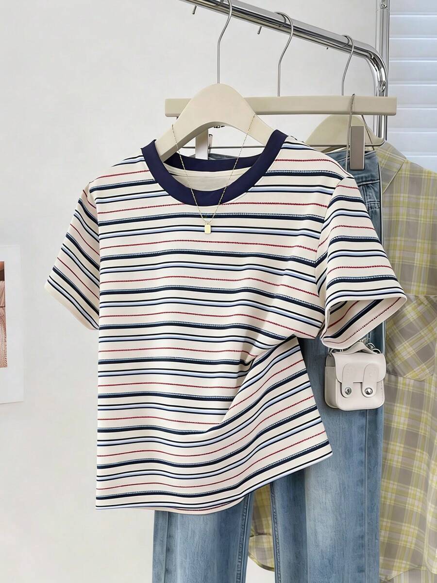 Resyla 女士条纹短袖圆领T恤 - 彩色 - 查看 1