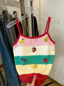 Resyla Women's Colorful Striped Fitted Cropped Camisole - White - View 4