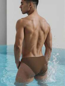 Manfinity KASUA Men's Solid Color Metal Decor Swim Trunks - Brown - View 2