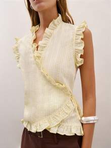 Nöista Casual Striped Ruffle Hem Sleeveless Top, Summer - Light Yellow - View 4