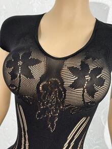 EgrlEra Women's Sexy Black V-Neck Short Sleeve Mini Dress - Black - View 4