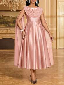 SHEIN Lady 女士纯色优雅无袖中长连衣裙 - 淺粉色 - 查看 3