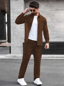 Manfinity CasualCool Bộ áo sơ mi dài tay cổ cài cúc và quần dài dành cho nam, thích hợp cho mùa thu/đông. - màu nâu - Xem 5