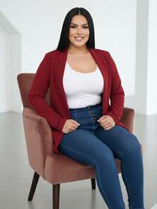 Blazer Casual Women Lapel Collar Elegant Straight Cut Long Sleeve Soft Lightweight Office Versatile Comfortable Modern Silhouette Stylized Basic Indispensable - tinto - 查看 4