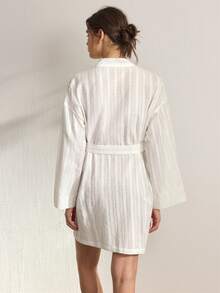 Ocili Women's Solid Color Robe With Belt, Sleepwear - White - View 3