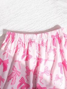 SHEIN Bộ đồ mặc nhà 2 mảnh cho bé gái: áo khoác cardigan và quần short cổ bẻ họa tiết nơ. - Nhiều màu - Xem 7