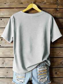 EMERY ROSE Women's Rabbit & Floral Easter Bunny Pattern Comfortable Soft Casual Round Neck Short Sleeve T-Shirt, Suitable For Daily & Holiday Wear - Light Grey - View 2