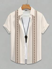 Manfinity RSRT 男士度假休闲短袖衬衫，波西米亚印花短袖衬衫，几何印花男士短袖衬衫 - 彩色 - 查看 3