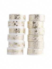 Bộ băng dính Washi dập nổi ánh vàng phong cách tự nhiên, nhãn dán trang trí sáng tạo cho sổ tay, đồ thủ công DIY, album ảnh, ốp điện thoại, laptop, đồ dùng gói quà thẩm mỹ. - Vàng - Xem 6
