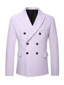 Manfinity Bizformal Men's Matte Purple Double-Breasted Wedding Suit Jacket - Mauve Purple - View 4