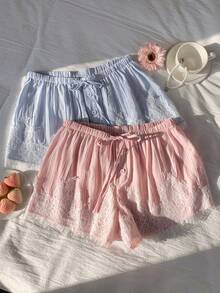 Comfortcana 2 pièces Shorts d'été décontractés pour femmes avec patchwork en dentelle - Multicolore - Voir 3