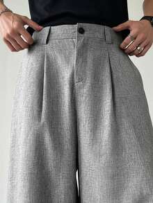 TOKVUE Pantalones grises casuales de pierna ancha y plisados para hombres - Gris Claro - Ver 5