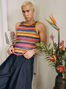 Manfinity Unisex 男士夏季休闲度假印花圆领修身背心 - 彩色 - 查看 3