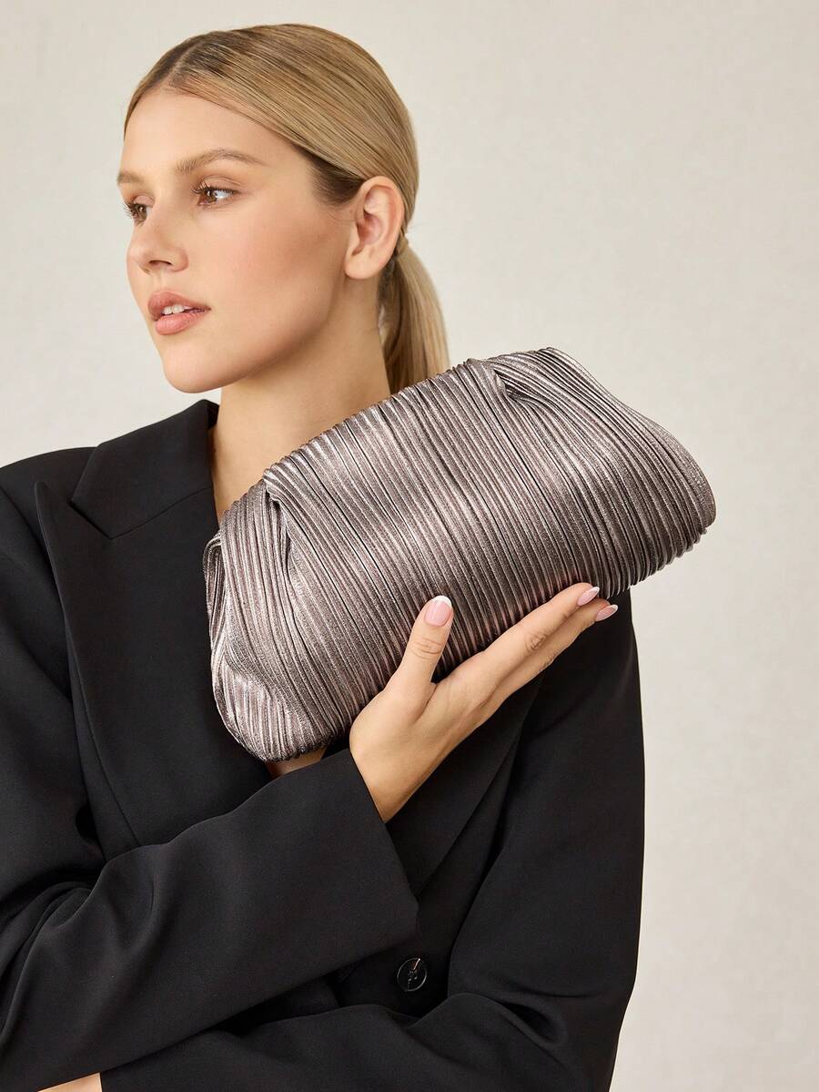 MOTF PREMIUM LADIES CLUTCH BAG, EXQUISITE MINIMALIST PLEATED DINNER BAG - Gun gray - View 1
