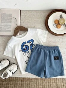 SHEIN 2pcs/Set Baby Boy/Girl Casual Cute Crayon Animal Print Loose Round Neck Knit Top T-Shirt And Shorts Set, Suitable For Spring/Summer Wear - Multicolor - View 7