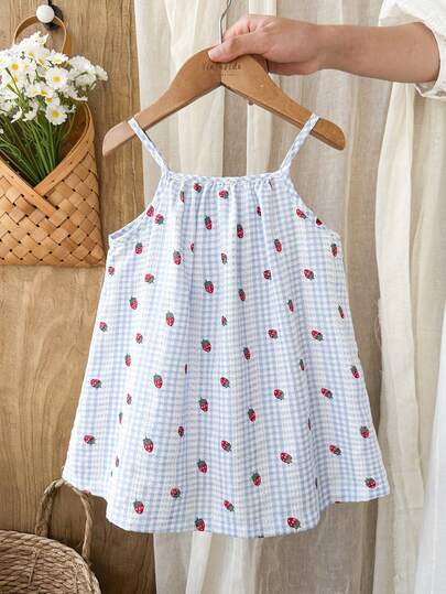 SHEIN Vintaside Kids Färgglad blommig bandklänning med lapptäcke och randig A-linjeform för babyflickor, lämplig för vardagliga tillfällen och högtider på sommaren