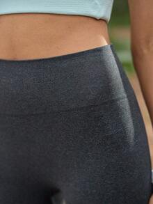 SHEIN In My Nature 女士无缝高腰蜜桃臀收腹瑜伽紧身裤；高弹力骑行运动户外裤 - 灰色 - 查看 6