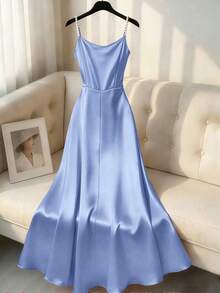 Franclia New Rhinestone Decor Spaghetti Strap Slim Fit Dress For Women, Spring/Summer Gowns For Parties Wedding Party Dress For Women Beautiful Dresses For Woman Women's Dress Formal Wear Bridesmaid Gown For Wedding - Baby Blue - View 2