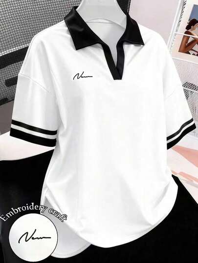 Resyla 大码休闲宽松撞色短袖T恤，夏季